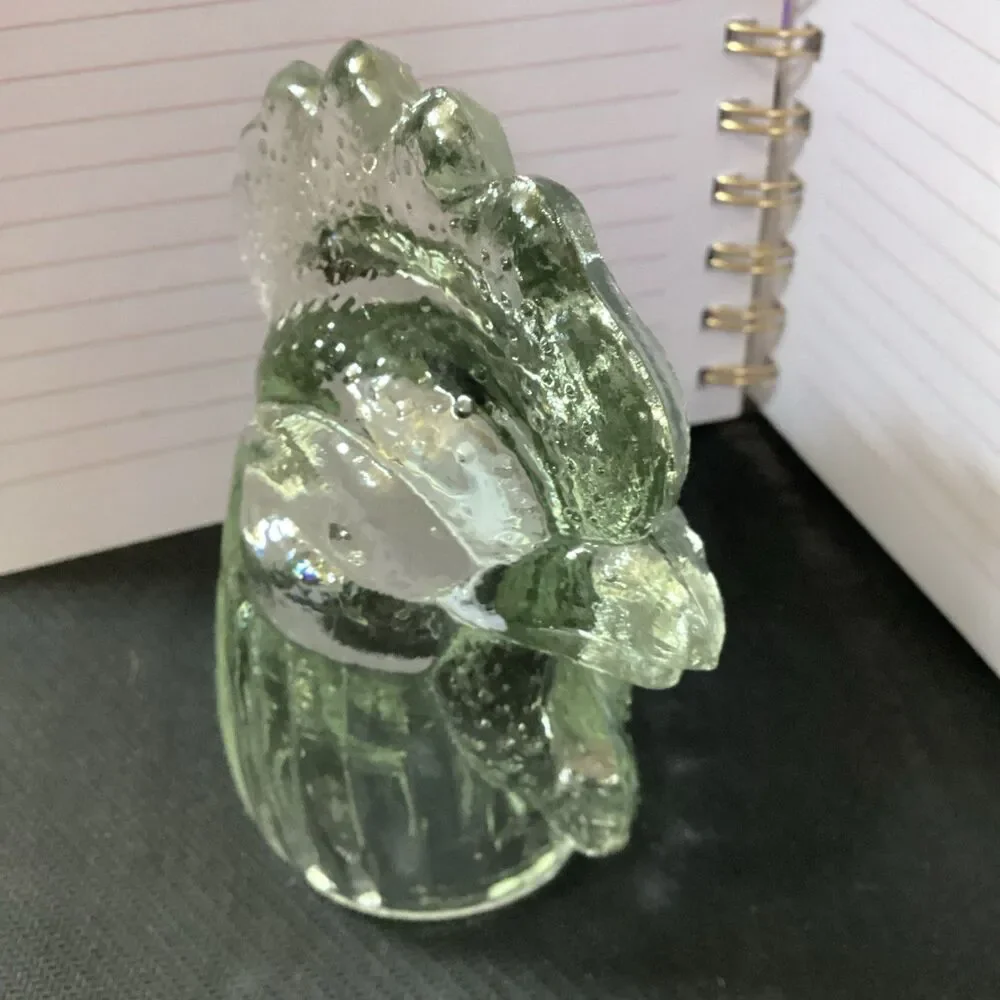 Vintage Glass Rooster Head Bottle Topper Clear Slight Green Cast 4”